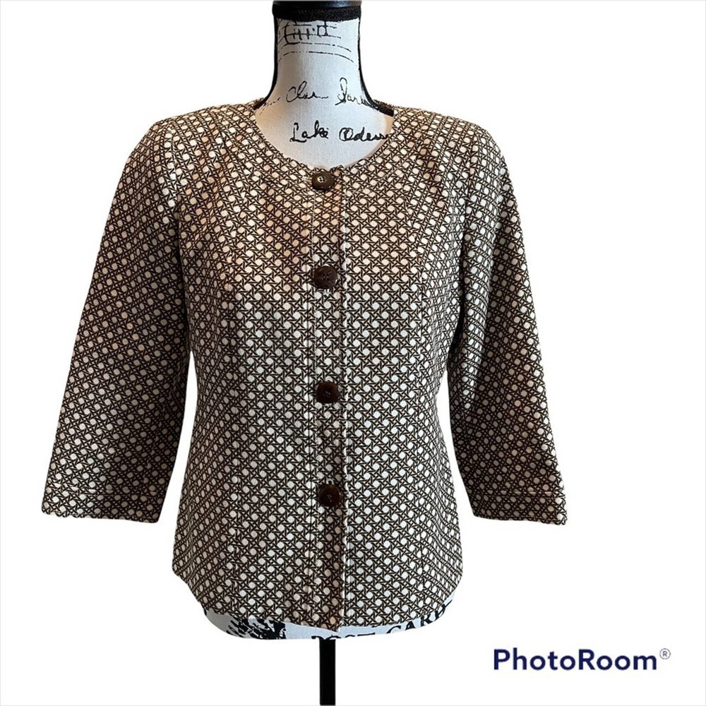 Talbots Blazer Jacket Brown Size 4 Polka Dot office workwear wedding